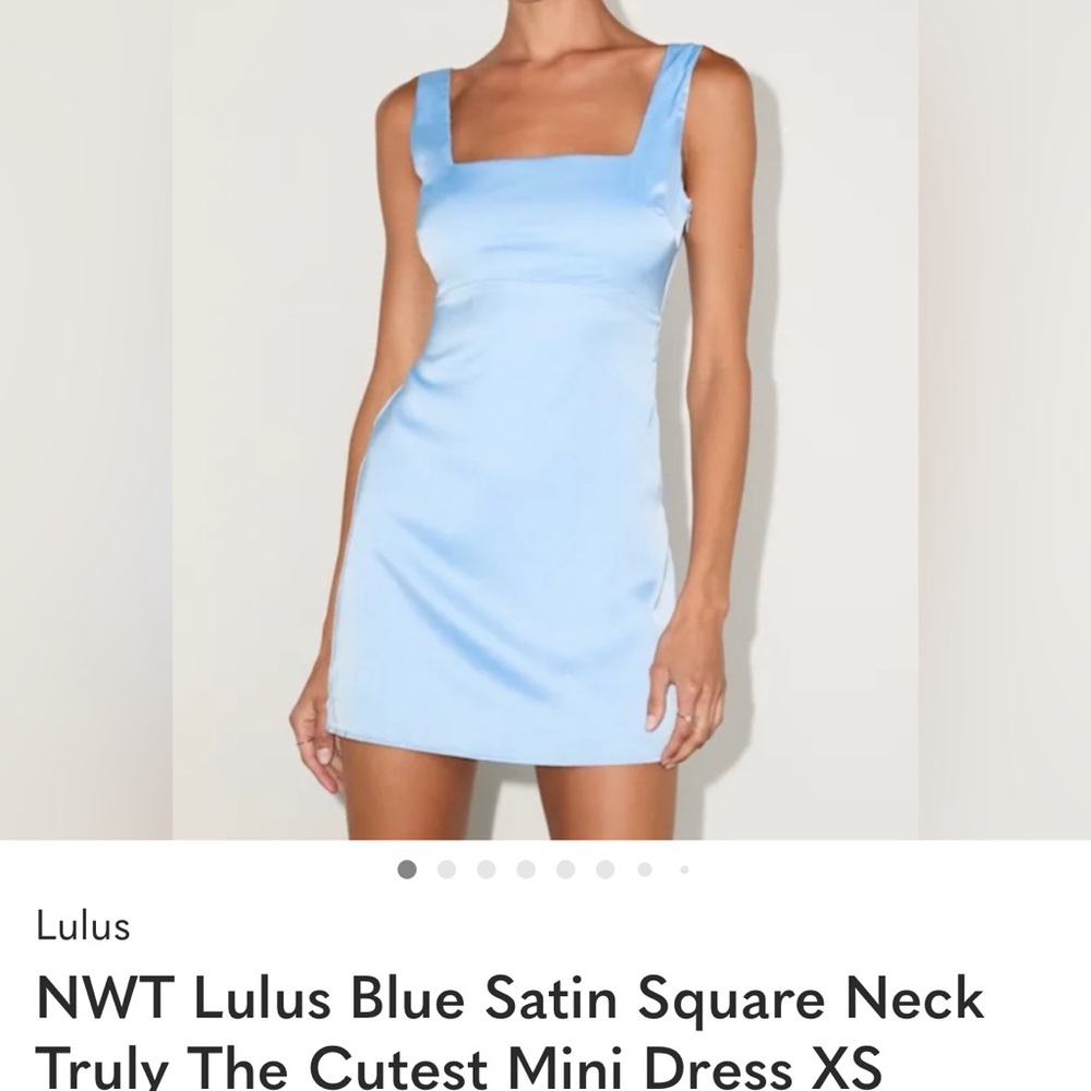 Lulu's Light Blue Satin Square-Neck Mini Dress
